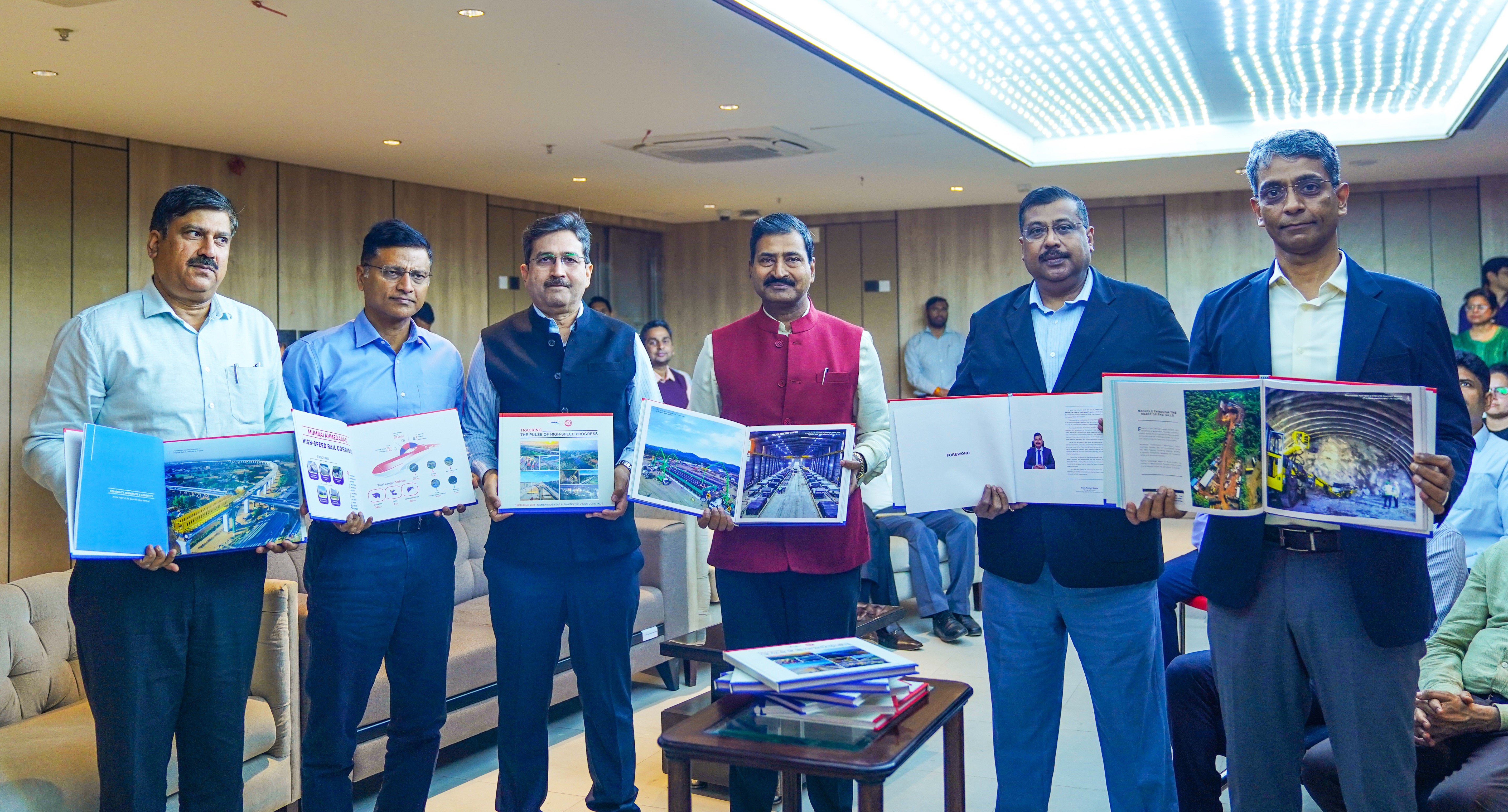 Tracking the Progress of India’s High-Speed Rail Project – A photographic compilation showcasing the development of India’s first Bullet Train project in 2024 was unveiled by Shri Vivek Kumar Gupta, Managing DirectorNHSRCL in presence of all directors and